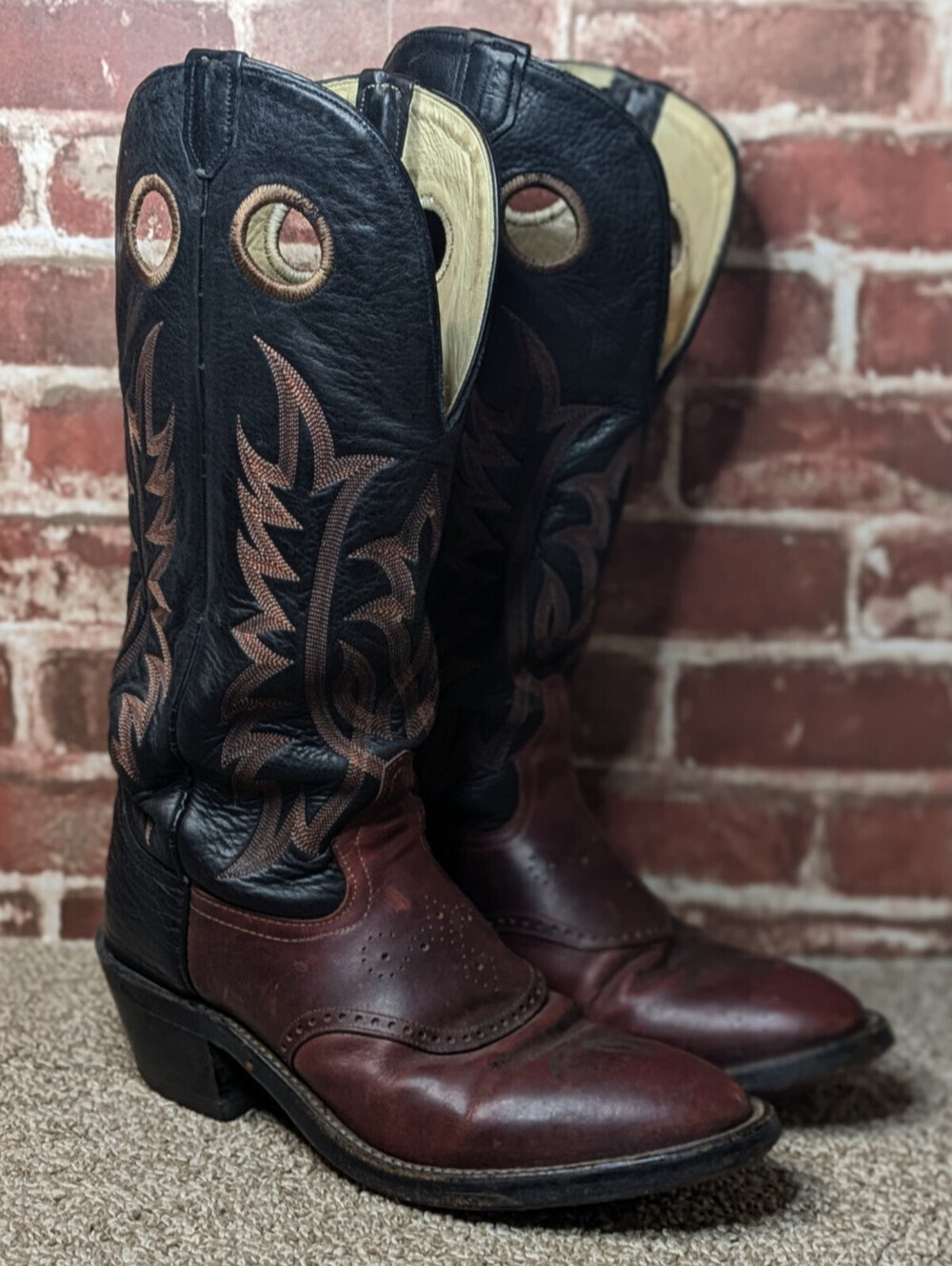 Tony Lama 6861 Vintage Leather Buckaroo Cowboy Boots Black Brown Mens Size 10 D